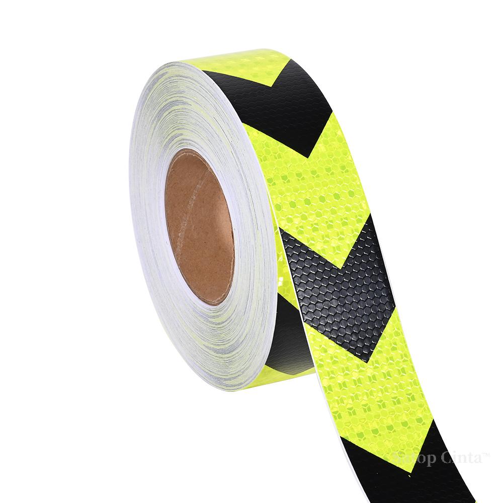 

5cm*25m Waterproof Reflective Tapes Fluorescent Yellow-Black Adhesive Safety Film High Visibility Arrow Reflector Car Stickers