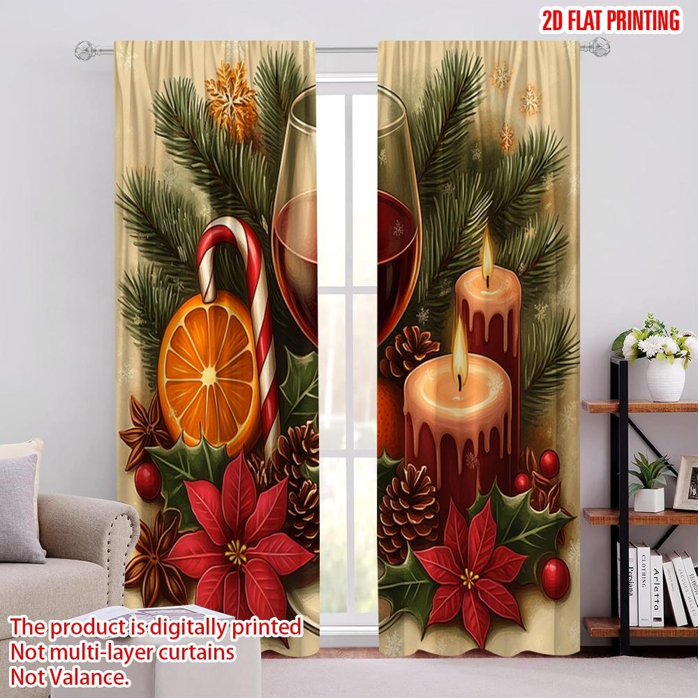 

2pcs,2D plane printing Curtains Christmas Cozy Wine Pinecone Poinsettia (2) Polyester Easy Install (without rod) All Seasons 52.50 × 116.00 cm 2 pcs