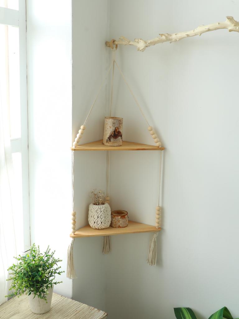Wooden Corner Shelf Wall Decor Pot Storage Display Stand Macrame Floating Shelf Wall Organizer Boho Room Nordic Home Decoration
