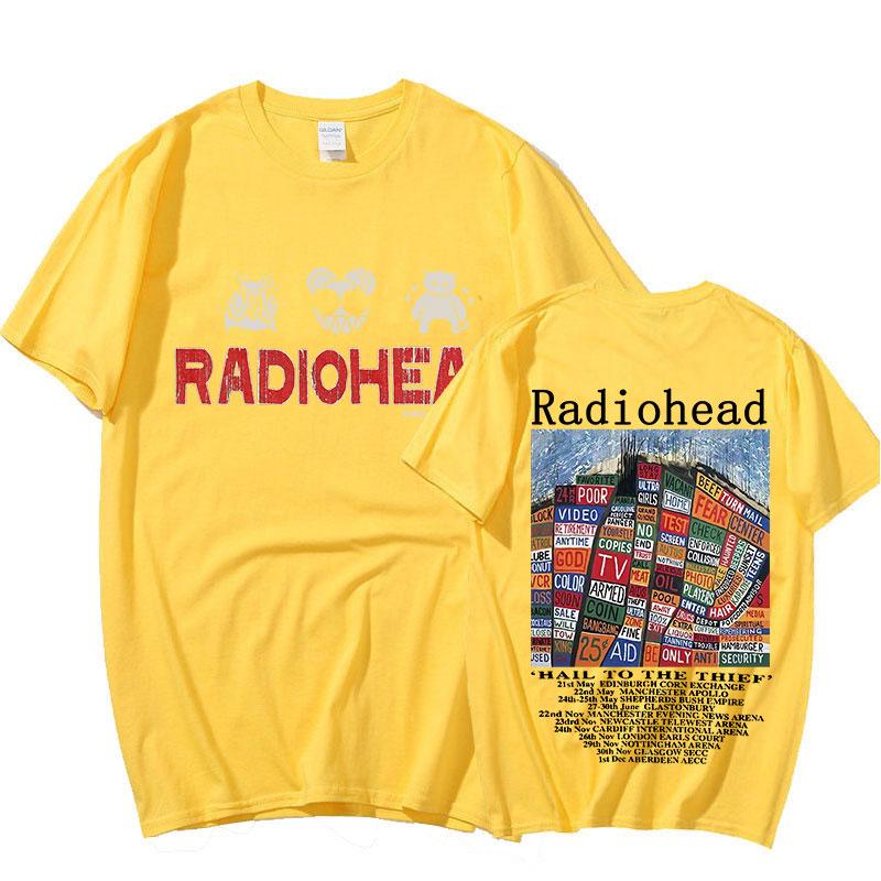 Radiohead Vintage Print T Shirt Men's Oversized 100% Cotton Unisex T-shirts Hip Hop Rock Band Hail To The Thief Music Album Tees