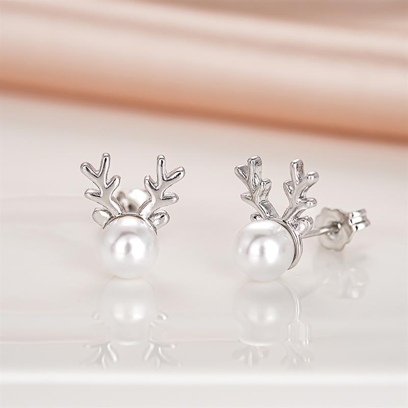 Huitan Minialist Imitation Pearl Stud Earrings for Women Antler Shaped Cute Jewelry for Christmas Trendy Festival AccessoriesGood Product