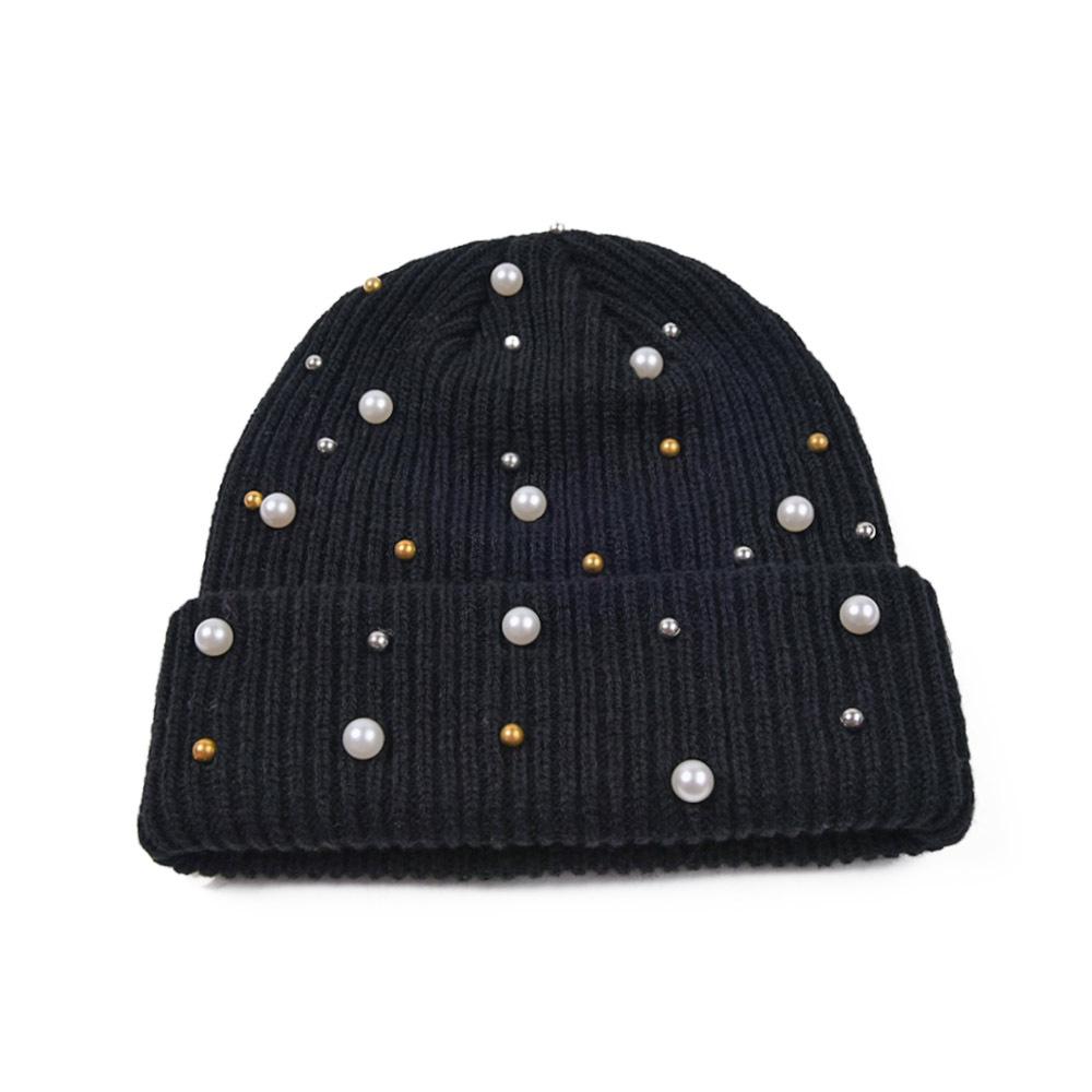 Winter Unisex Knitted Beanie Hat 3D Embroidered Pearl Rhinestones Warm Y2K Style Spandex/Cotton Outdoor