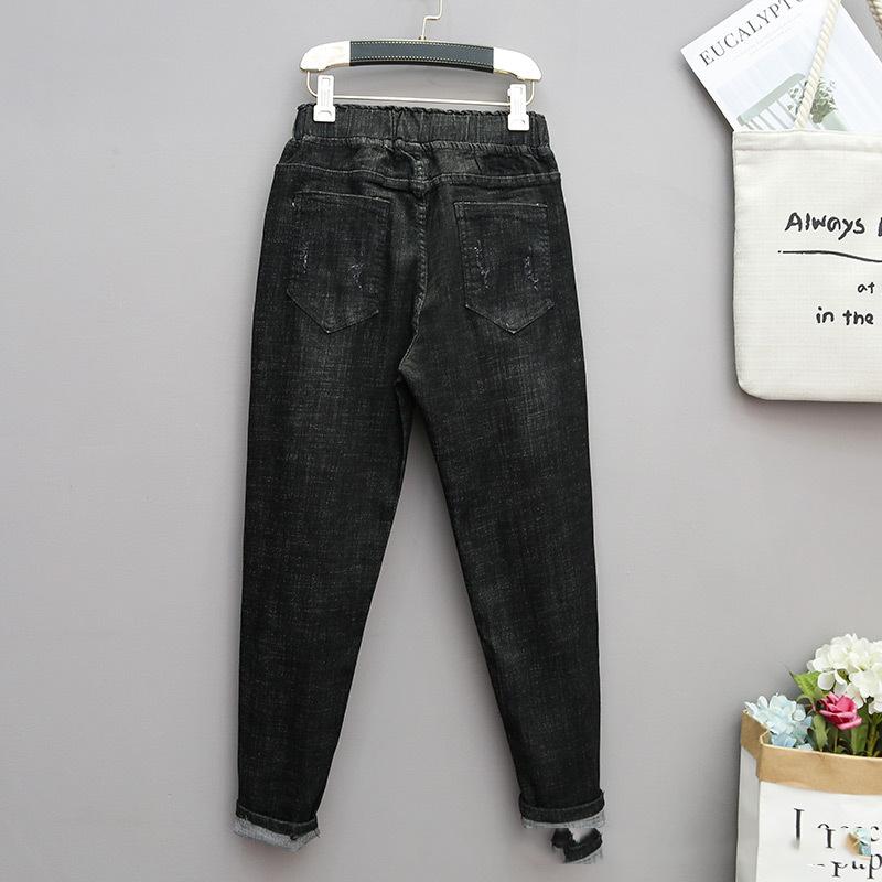 Padded and Thickened Plus Size Jeans Harem Pants Women's Fall Elastic High Waist Casual Pants Jeans with Carrots Comfort Waist Pants