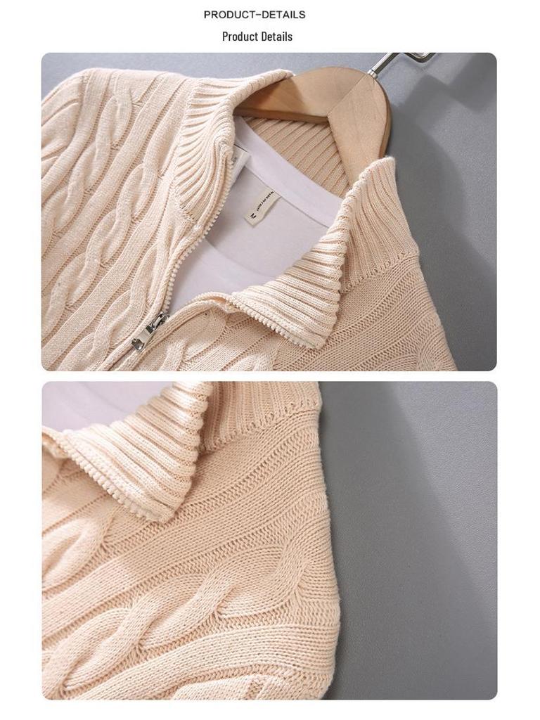 2025 Autumn/Winter Men's High Neck Thick Knit Zipper Cardigan Sweater