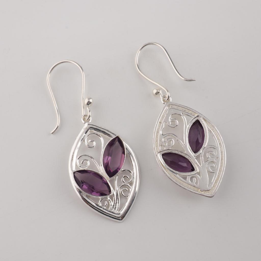Orecchini Pendenti Fatti a Mano in Argento Sterling 925 con Pietra di Ametista 1.2", Gioielli da Matrimonio per Donna, Regalo per la Mamma CE-24-5