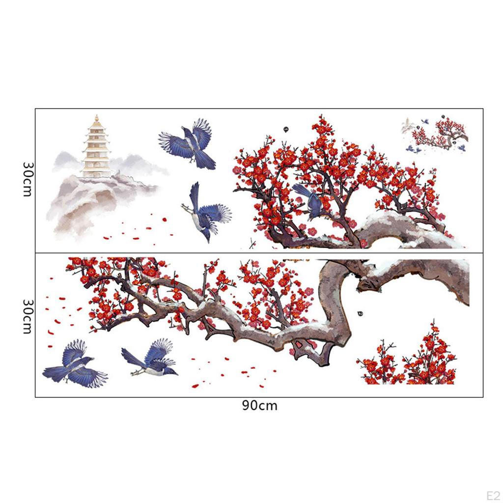 Plum Blossom Wall Stickers Wallpaper Decorative Murals Waterproof Self Sticky Chinese Ink Paint Art