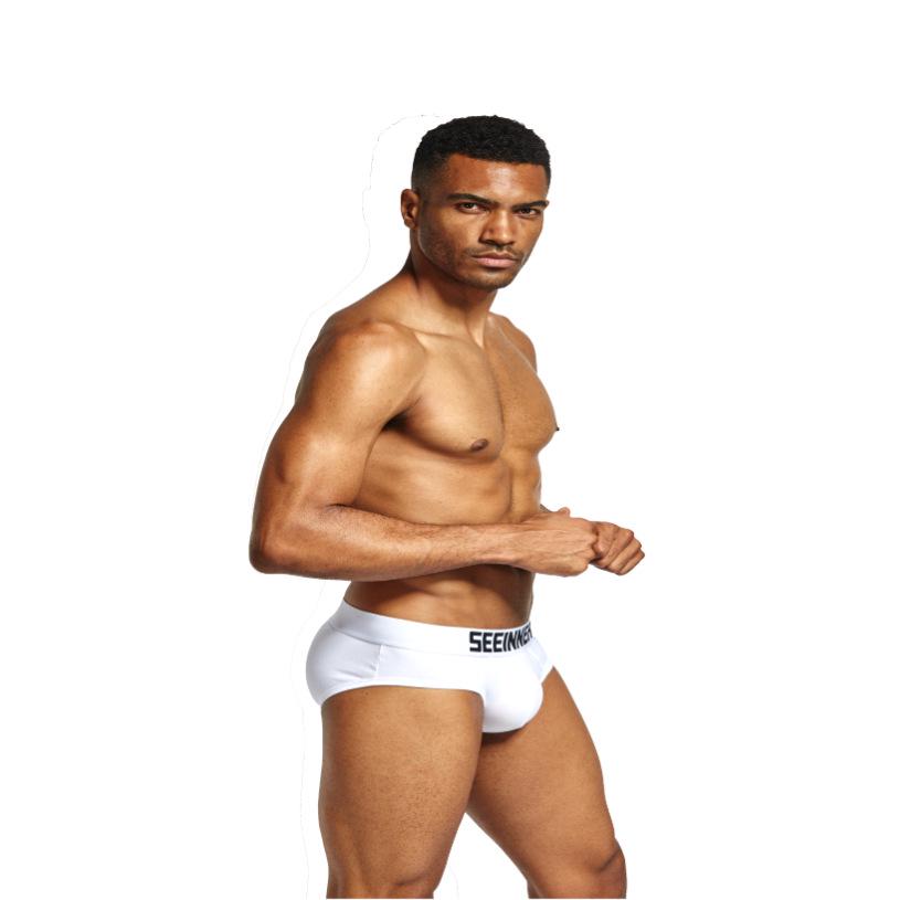 Men's SEEINNER Low Waist Combed Cotton Triangle Briefs, Butt-Lifting, Pure Color Underwear