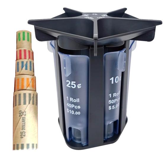 Coin Organizer 5 In 1 Coin Sorter Tube Coin Counter with Coin Wrappers Change Counter Machine Coin Holder Coin Roller Coin Bank Holder
