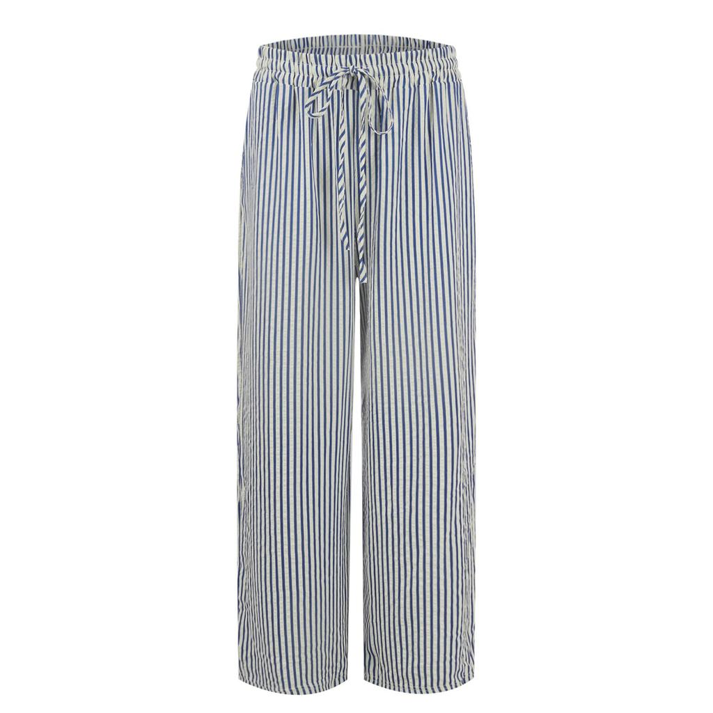 Lässige, lockere, gestreifte Hose mit weitem Bein für Damen