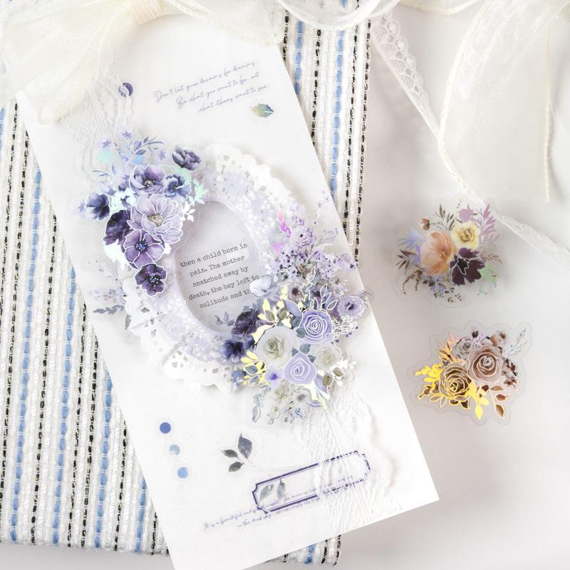 30 pcs vintage lace watercolor border PET sticker Hot laser Silver hand Ledger Collage primer sticker Scrapbooking accessories