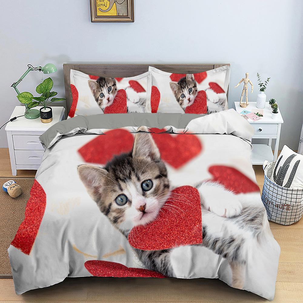 Lovely Cat Queen King Size Bedding Set Microfiber Polyester 3D Print Duvet Cover Set Girls Adults Comforter Cover Cute Animals