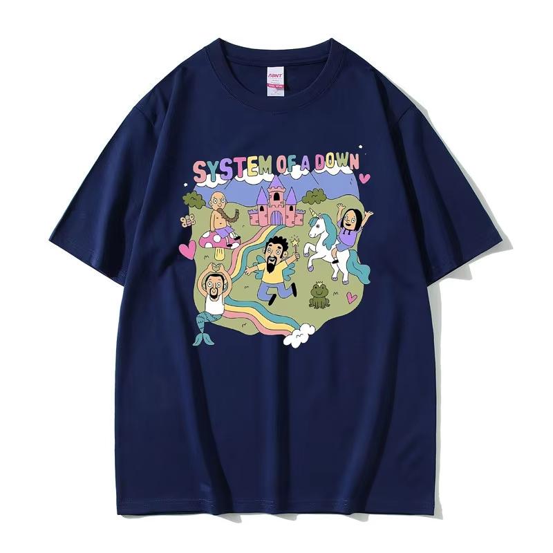 2026 Vintage System of A Down Tshirt Unisex Cotton High Quality Short Sleeve Tshirt Male Rock Music Band Cartoon Graphic T Shirts