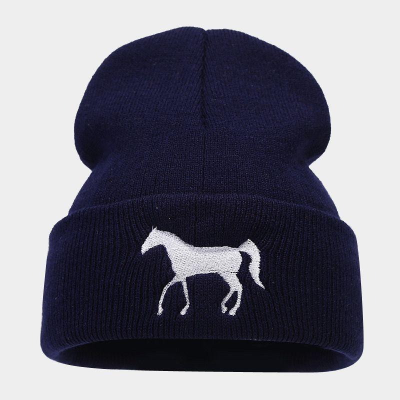 Autumn and winter new innovative horse embroidery warm cold hat men and women outdoor shopping leisure sunshade knitted hat tide