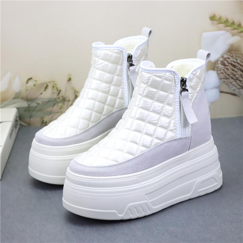 Fashion Small Tall with 12cm Height Increase Female Side Zipper with Muffin Thick Sole Casual Suede Ankle Boots Platform Sneakers