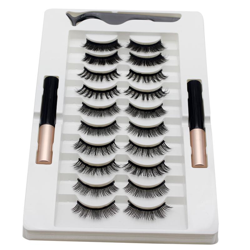 Magnetic Eyeliner Liquid Eyelashes 10 Pairs of Eyelashes 2 Eyeliner Liquid Sets Curling Thick