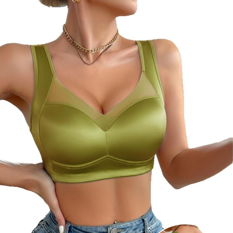 High Grade Satin Deep V Mesh Seamless Push Up Bra