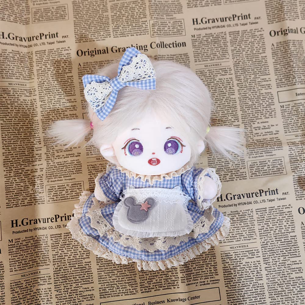 Niannyyhouse 20cm Plush Clothes Checkered Maid Outfit Headwear Apron Dress Dress-Up Cotton Doll Accessories (Pink)