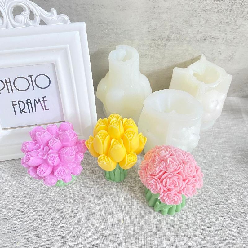 Tulip Bouquet Silicone Mold Diy Flowers Aroma Candle Molds Candle Making Supply Valentine'S Day Gift