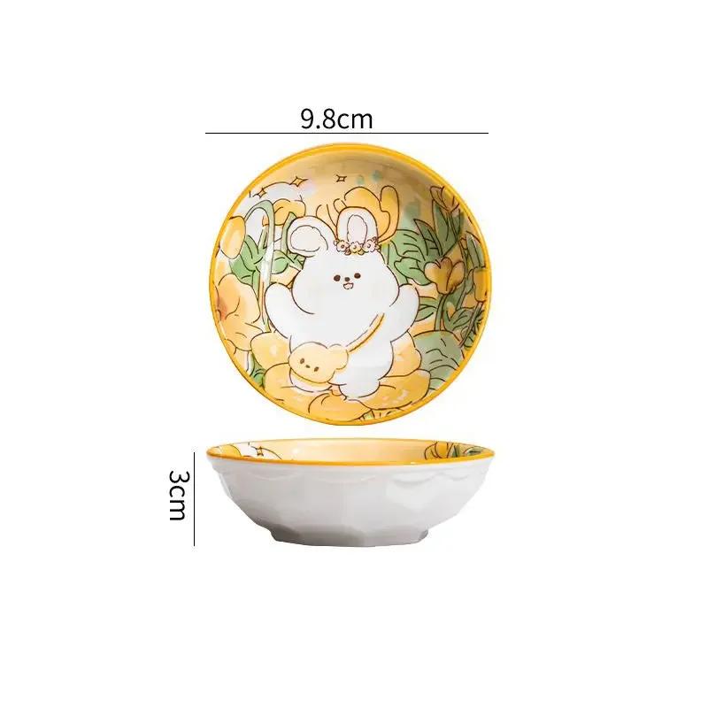 

3.5 Inch Japanese Style Ceramic Dessert Sauce Dish Tableware Creative Cute Cartoon Pet Pattern Circular Shape Fruit Sushi Plates