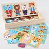Kids Wooden Educational Early Education Cartoon Animal Dress Up Jigsaw Puzzle Toy