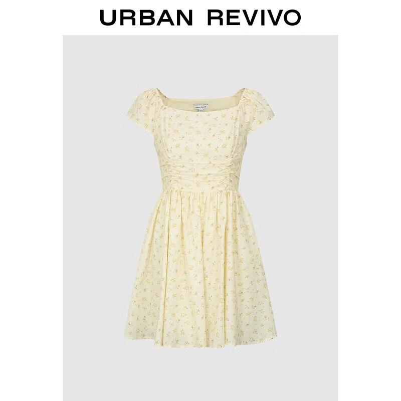 UR2026 Summer Casual Cotton Floral Print Ruched Dress M