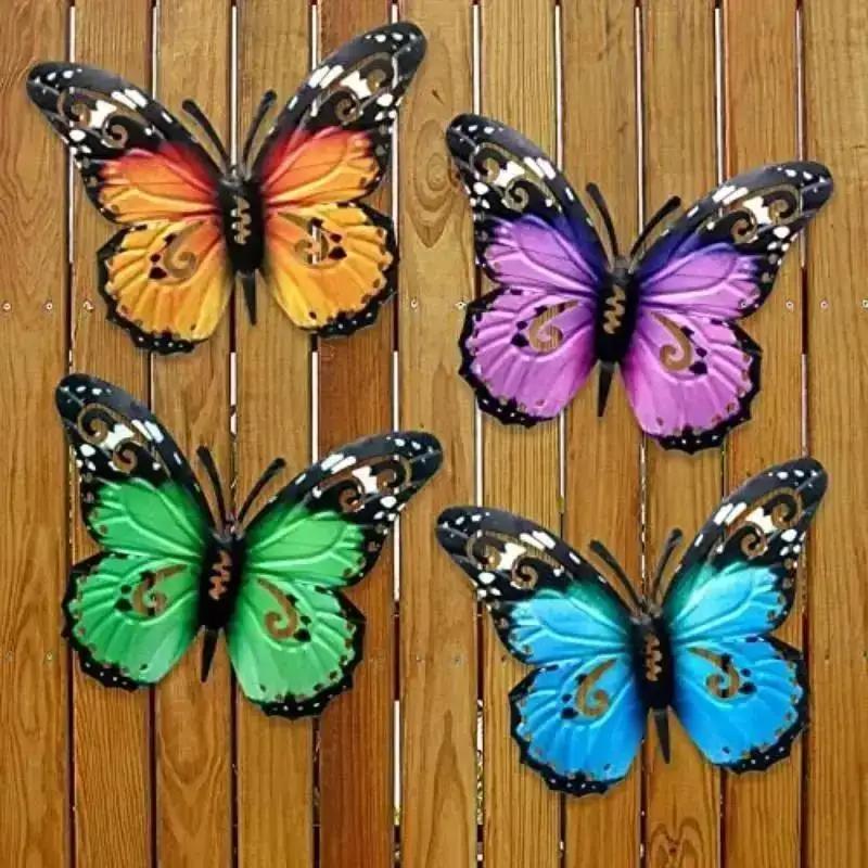 Metal Butterfly Wall Decor 7 Colors Butterflies Sculpture Iron Indoor Outdoor Hanging Wall Art For Garden Yard Fence Home Gift