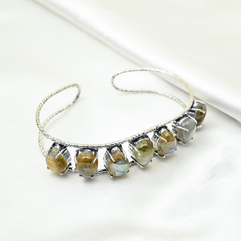 Bracelet en Labradorite Bijoux en Pierres Précieuses, Bracelet Réglable en Argent Sterling Massif 925, Cadeau Pour Femmes Bracelet Fait Main