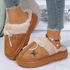 Fashion Fashion Perals Bowknot Fluffy Slippers Women 2025 Warm Faux Fur Platform Slides Woman Outdoor Comfort Non Slip Cotton Slippers
