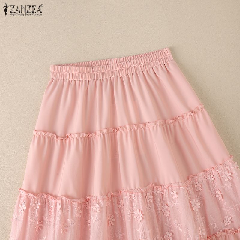 ZANZEA Lässige, elastische Taille, lockere lange Röcke für Damen