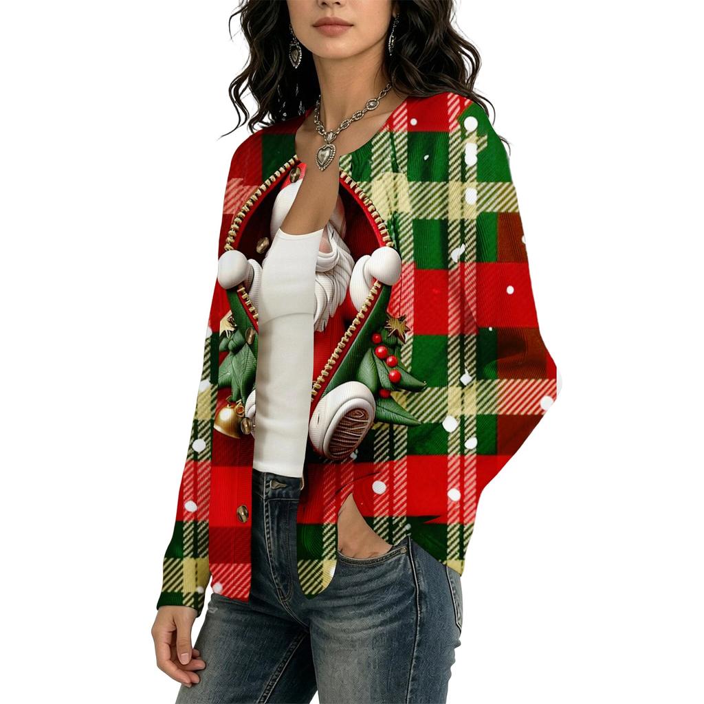 Women's Christmas Printed Long Sleeve Cardigan for Holiday Party