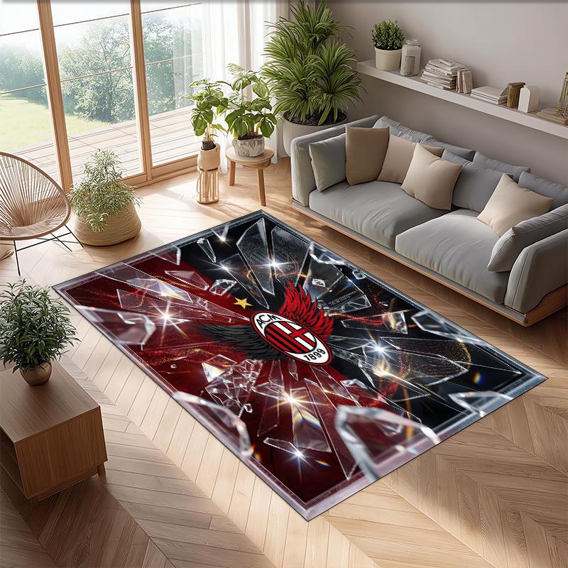 Tappeto in Flanella Stampato AC Milan Antiscivolo Morbido Poliestere Tappeto per Pavimento Tappetino Decorativo da Interno per Camera da Letto Soggiorno Divano Sala Giochi Decorazione Casa