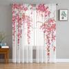 2pcs Plant Green Forest Greenery Vine Pattern Chiffon Sheer Curtains Window Drapes For Bedroom Living Room Home Decoration