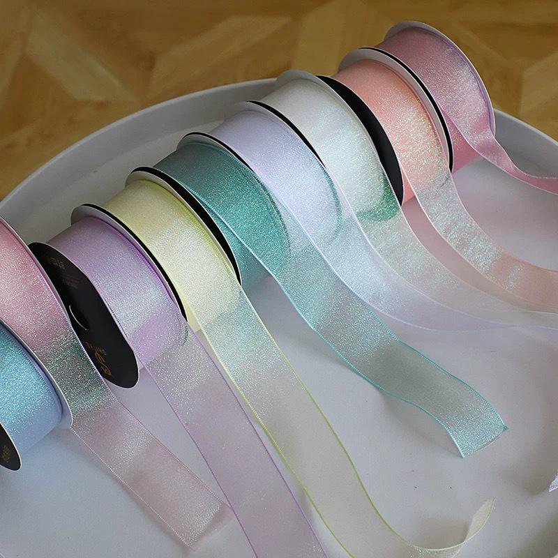 2.5cm Fantasy Fishtail Reflective Yarn Hair Bow Ribbon for Gift Bags