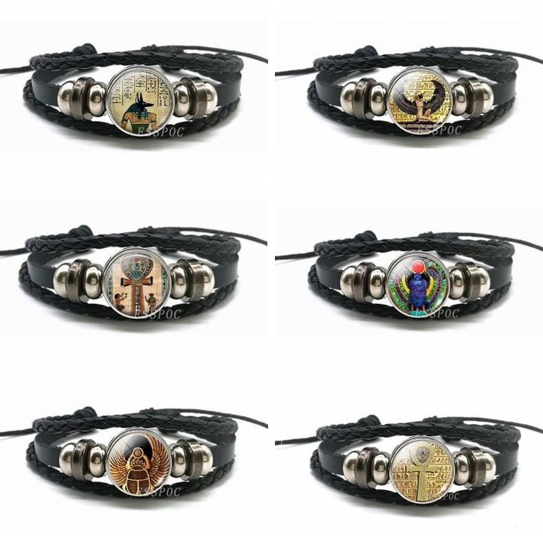 Anubis Scarab Layered Black Leather Bracelet
