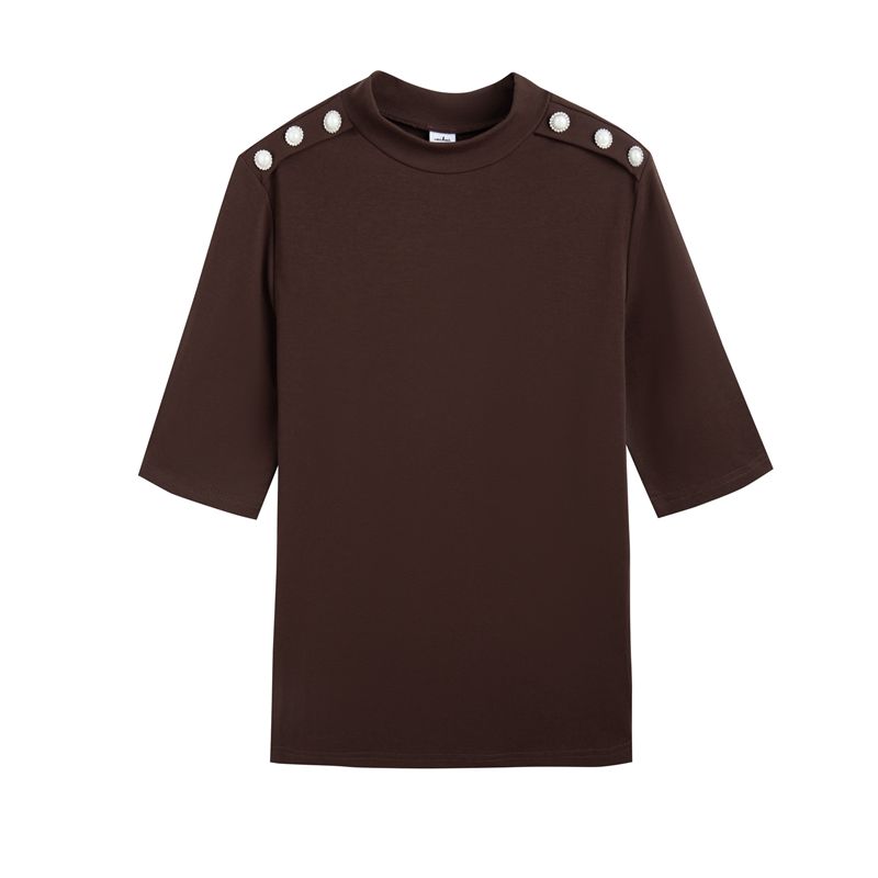 

Женский свитер с пуговицами, весна-осень, женский пуловер с короткими рукавами, свитер с круглым вырезом, тонкий женский трикотаж, джемпер, топ L кофейный