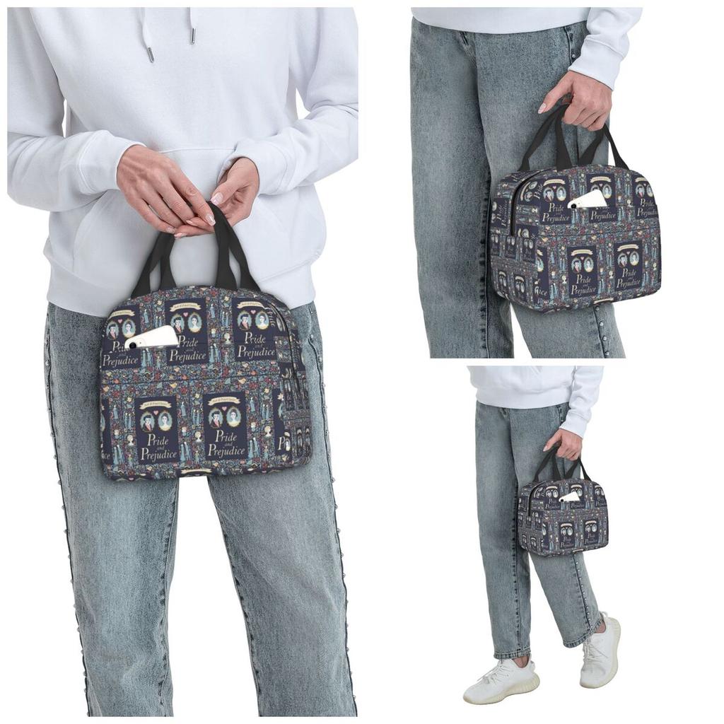 Pride And Prejudice Florals Quote Insulated Lunch Bag for Kids School Cooler Thermal Food Box Tote Lunch Boxes Container