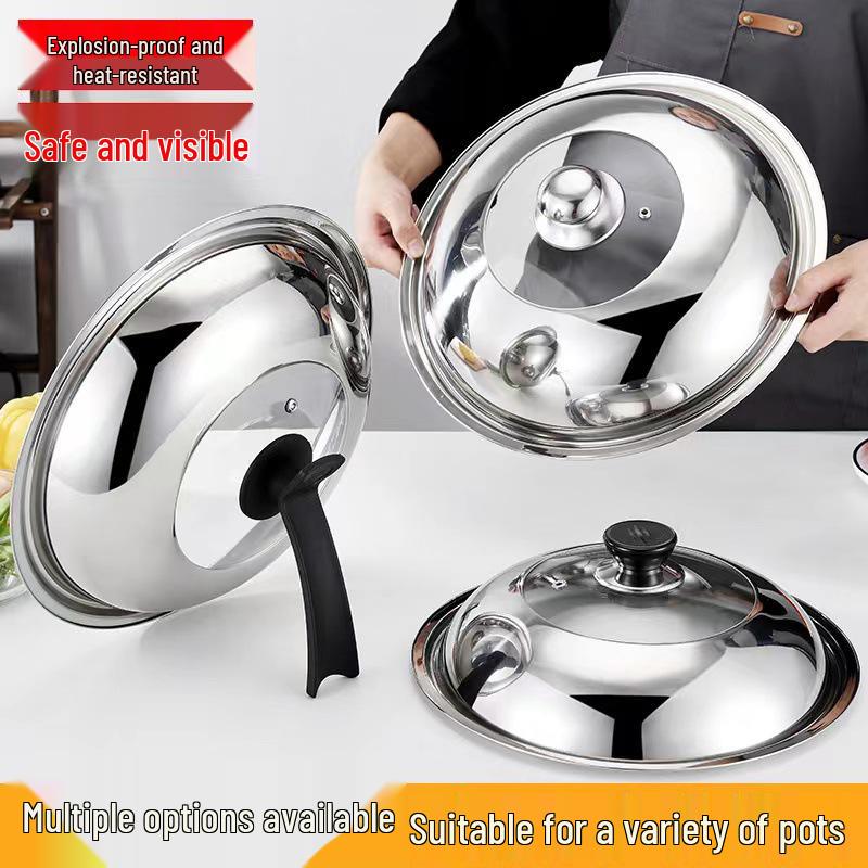 Thickened Stainless Steel & Glass Combination Wok Lid