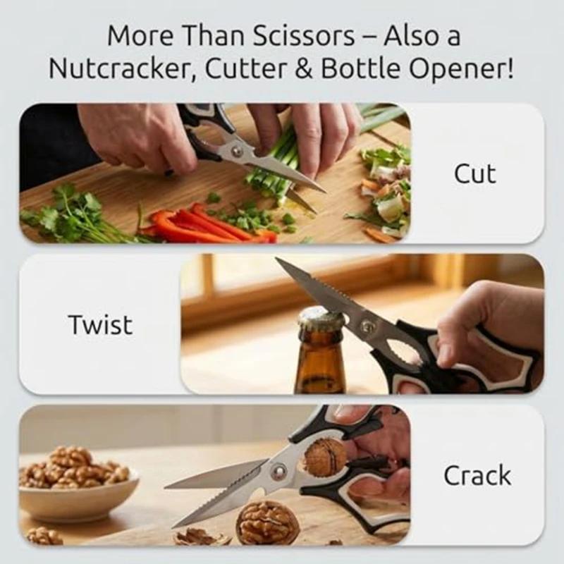 Kitchen Shears Multi-Purpose Heavy Duty Chicken Bones Shears Sharp Meat Scissors Bat-Shaped Stainless Steel Kitchen Scissors