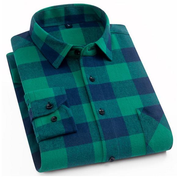 Men 'S 100 %Cotton Casual Plaid Pocket Long Sleeve Slim Brushed Flannel Leisure Styles Tops Shirt