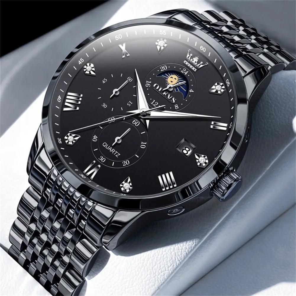 OLEVS Herrenuhren Top-Marke Mode Original Quarzuhr für Mann Wasserdicht Leuchtend Mondphase Datum Chronograph Armbanduhr