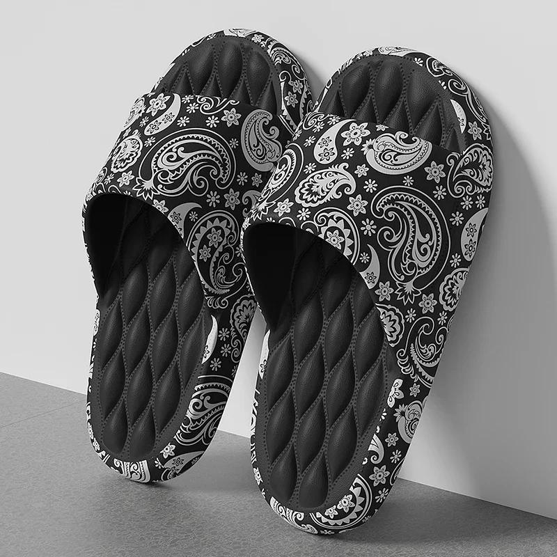 Mens Summer Slippers Beach Sandals Fashion Flip Flop Printed Thick Soled Unisex Home Bath Shoes Plus Size 48-49 Sandalias Hombre