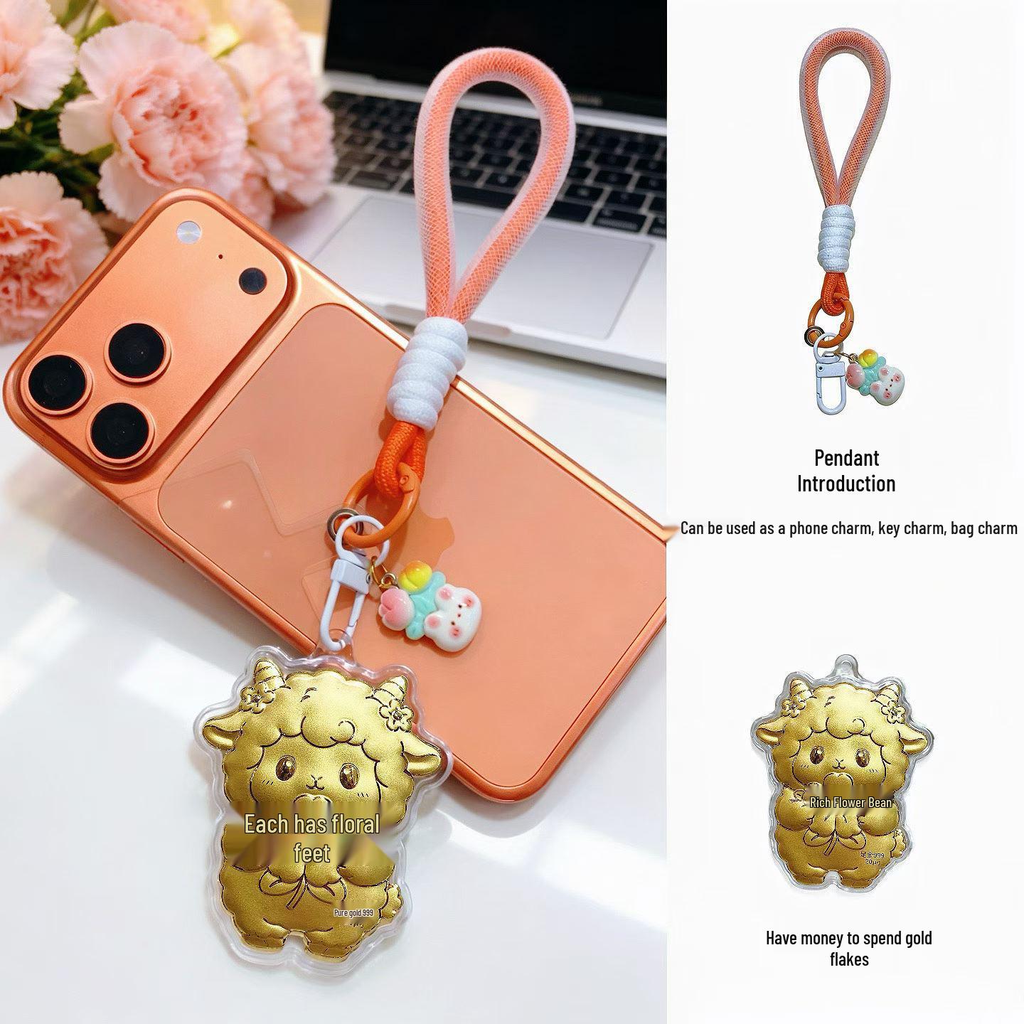 999 Gold Little Sheep Money Keychain Pendant - Creative Gift & Phone Bag Accessory