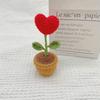 1pc Heart Shaped Potted Plant, Romantic Handmade Knit Imitation Flower Pot, Home Decorative Mini Ornament, Weaver Knitted Thread Crochet