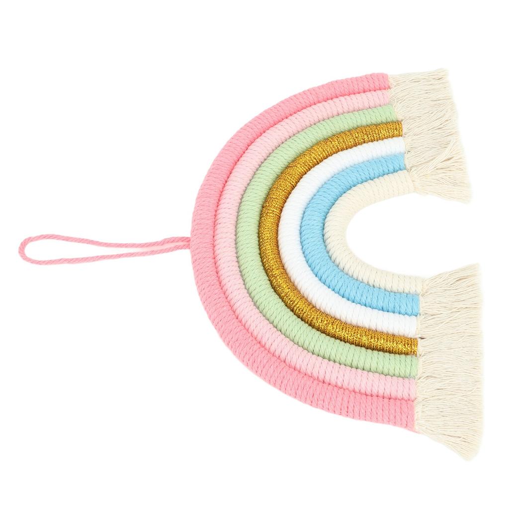 Macrame Woven Rainbow 7 Colors Hand Woven Rainbow Wall Hanging Tassel Decoration for Home Room
