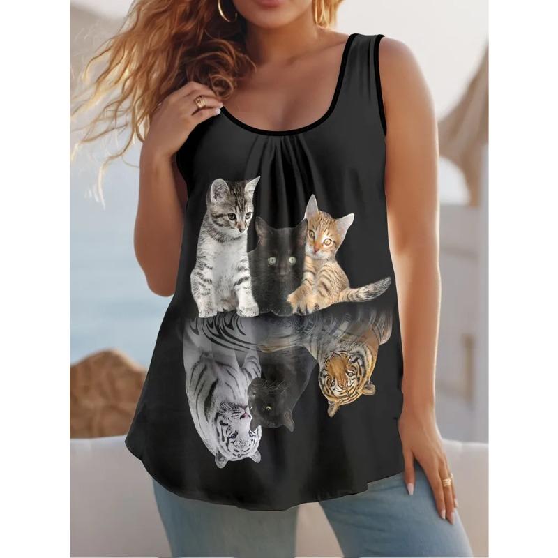 Dámská bezrukávová vesta Kreativní barevný potisk Volný časová Volná Módní Všestranná Letní Nadměrná vesta