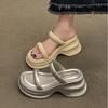 Thick-soled heightening word with sandals women's 2025 summer new outer wear fashionable and versatile casual not tired foot slippers tide