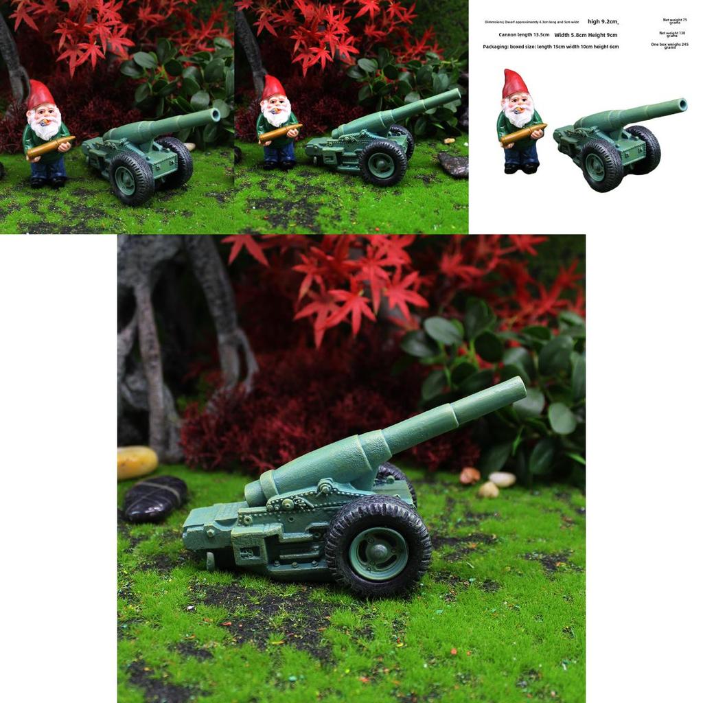 Kreatives Garten-Kampfkanonen-Zwergen-Figürchen Harz-Miniatur Für Außen-Dekoration