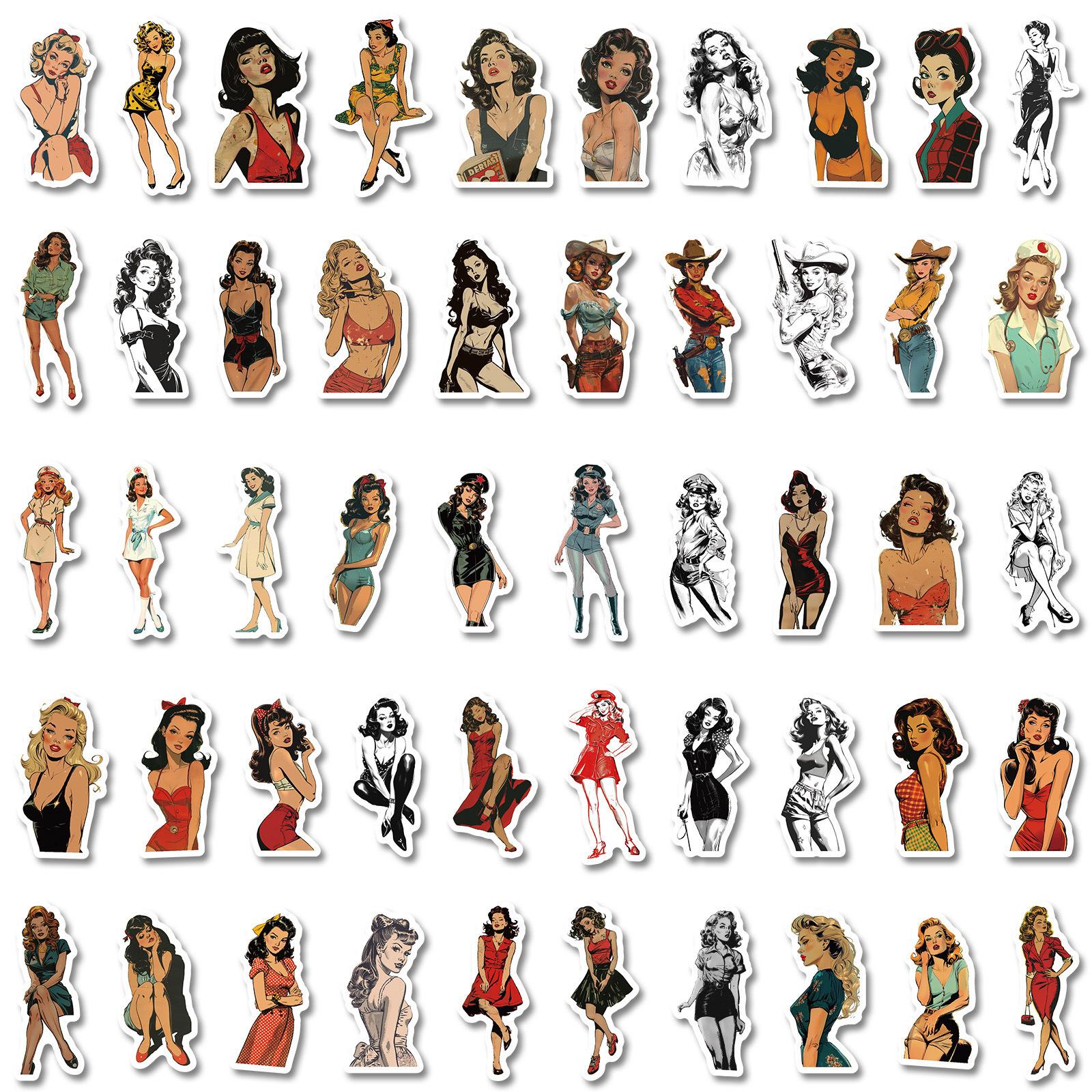 

100 European and American Retro Girl Professional Women Graffiti Stickers DIY Decorative Suitcase Notebook Stickers