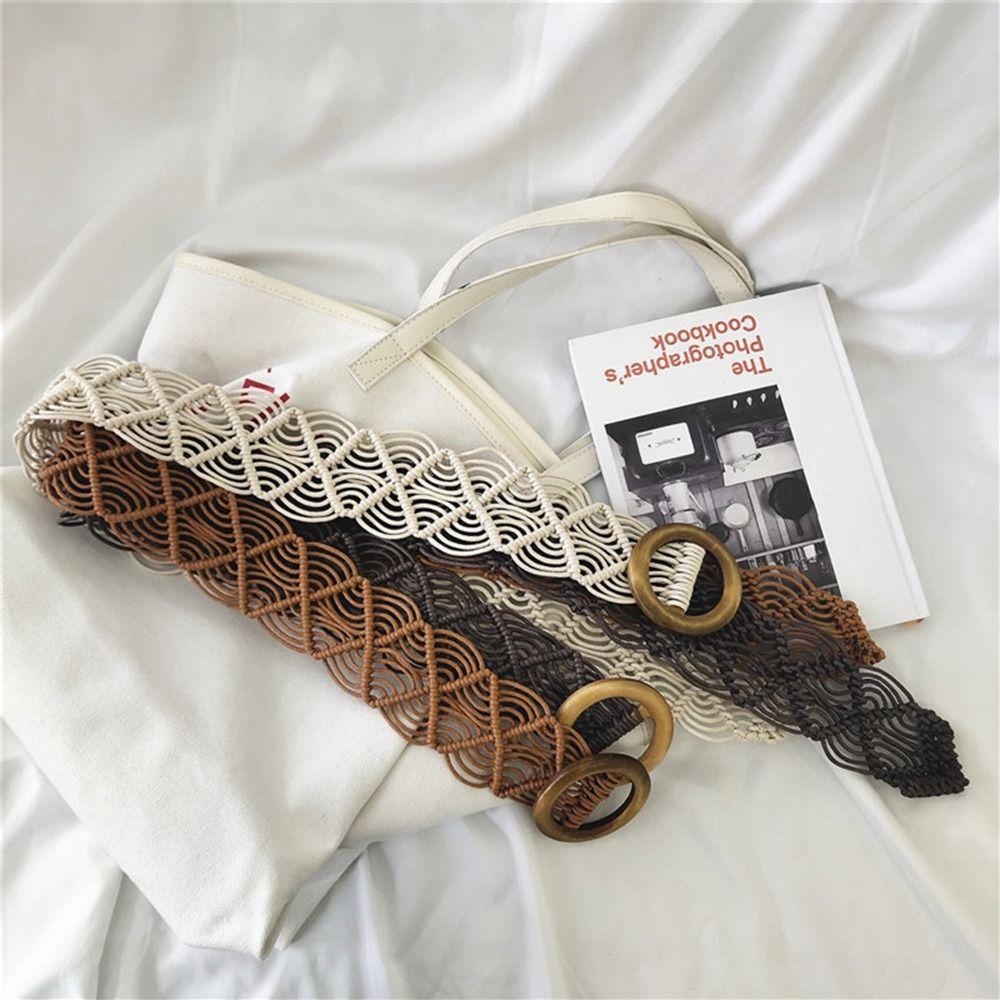 Waist Rope Hand-woven DIY Ethnic Style Belts Women Waist Chain Braided Belt Round Wooden Button