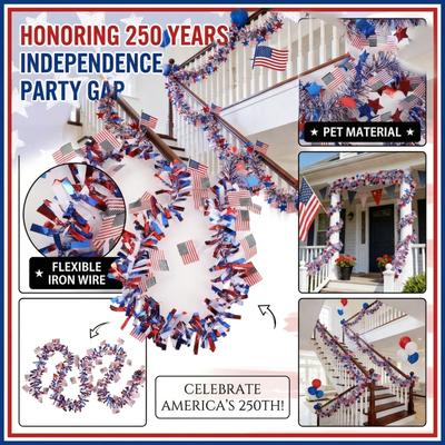 Independence Day Banner: Red, And Blue Streamer Flag — USA 250th Anniversary Party Decoration